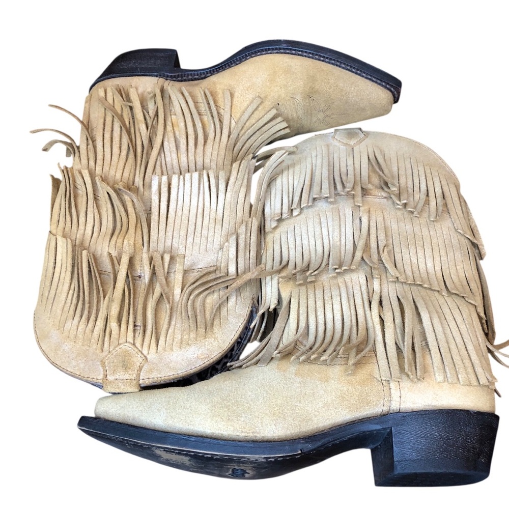 Dingo Tres Fringe Western Boots Womens Size 8 Suede Leather Cowgirl Neutral - Picture 7 of 13